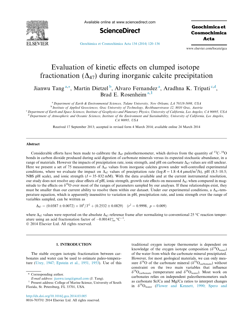 Evaluation of Kinetic Effects on Clumped Isotope Fractionation (О”47) During Inorganic Calcite Precipitation