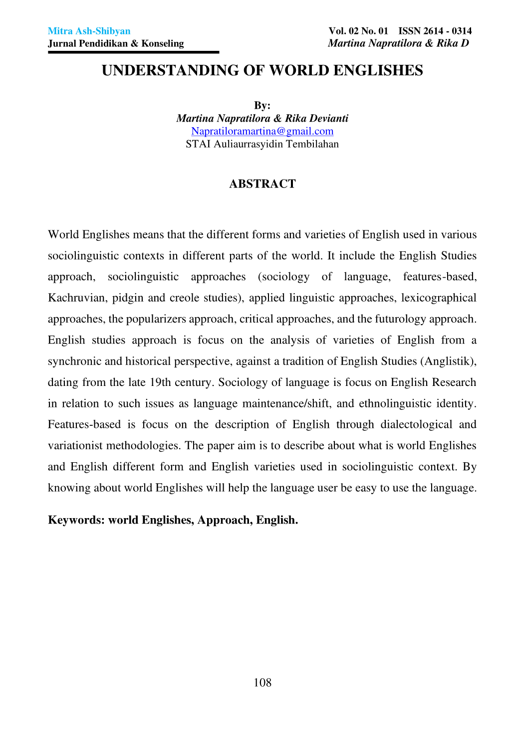 Understanding of World Englishes