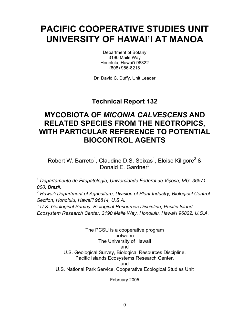 Pacific Cooperative Studies Unit University of Hawai'i At