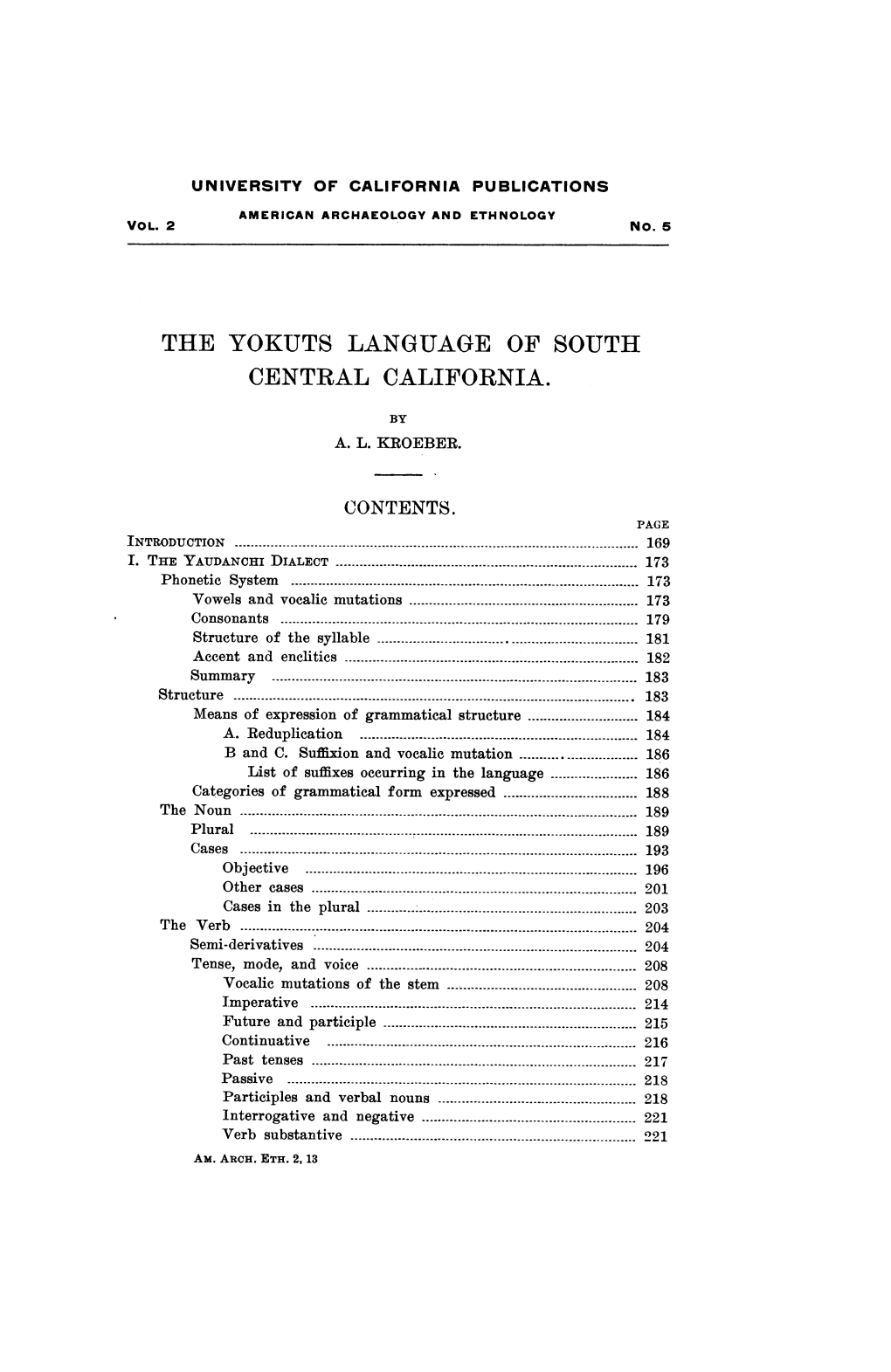 The Yokuts Language of South Central California