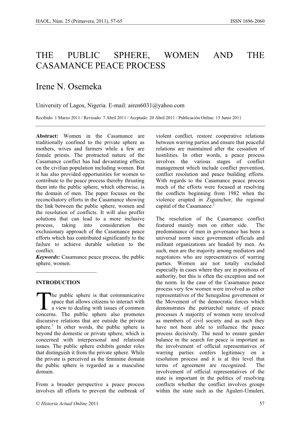 The Public Sphere, Women and the Casamance Peace Process