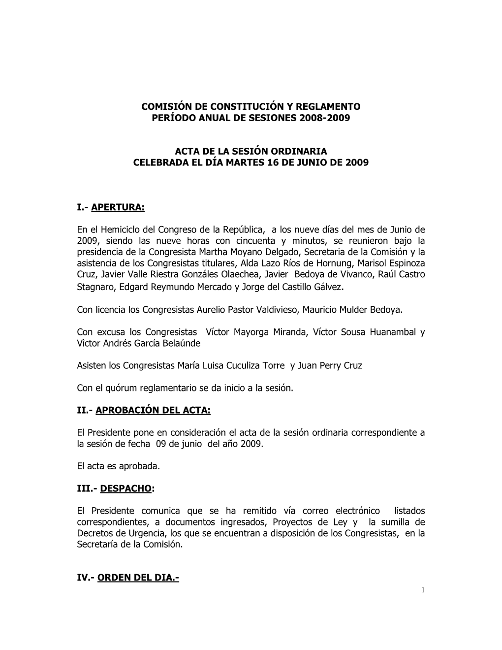 Comisiìn De Constituciìn Y Reglamento Perèodo Anual De Sesiones 2008-2009