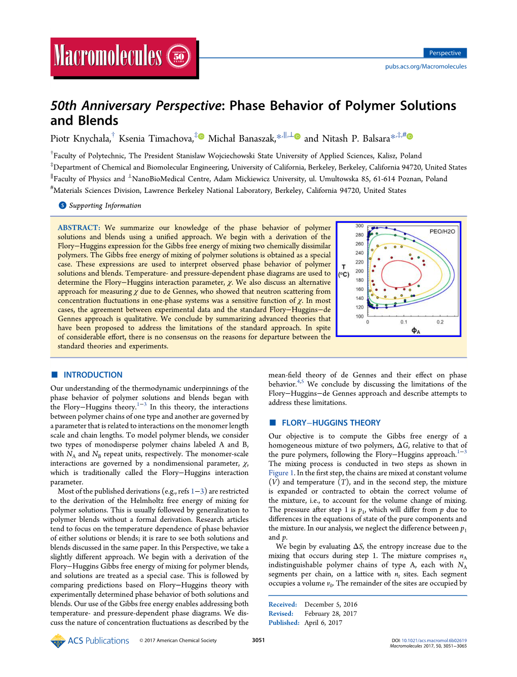 Phase Behavior of Polymer Solutions and Blends Piotr Knychała,† Ksenia Timachova,‡ Michał Banaszak,*,∥,⊥ and Nitash P