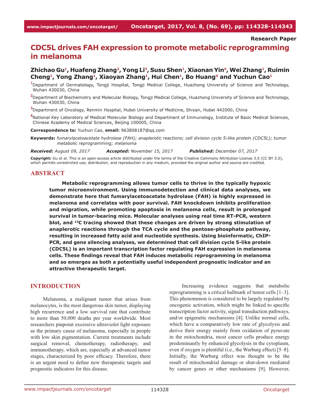 CDC5L Drives FAH Expression to Promote Metabolic Reprogramming in Melanoma