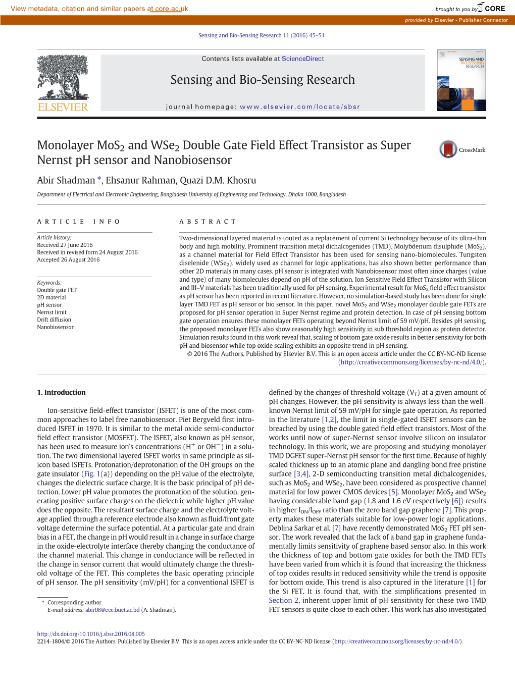 Monolayer Mos2 and Wse2 Double Gate Field Effect Transistor As Super Nernst Ph Sensor and Nanobiosensor