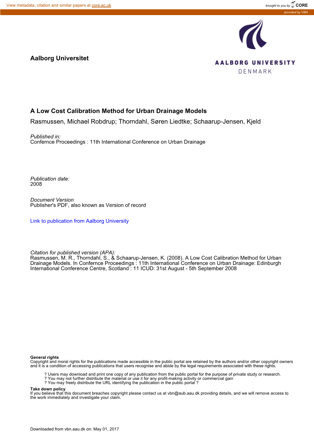 Aalborg Universitet a Low Cost Calibration Method for Urban