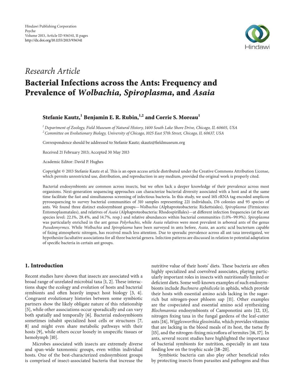 Frequency and Prevalence of Wolbachia, Spiroplasma, and Asaia