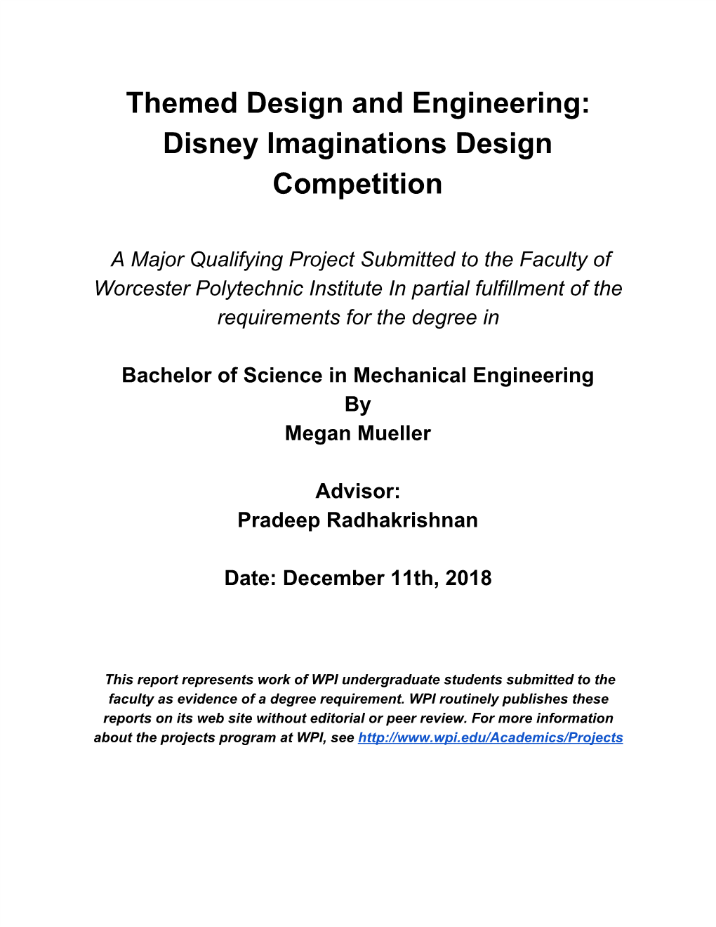 Themed Design and Engineering: Disney Imaginations Design Competition