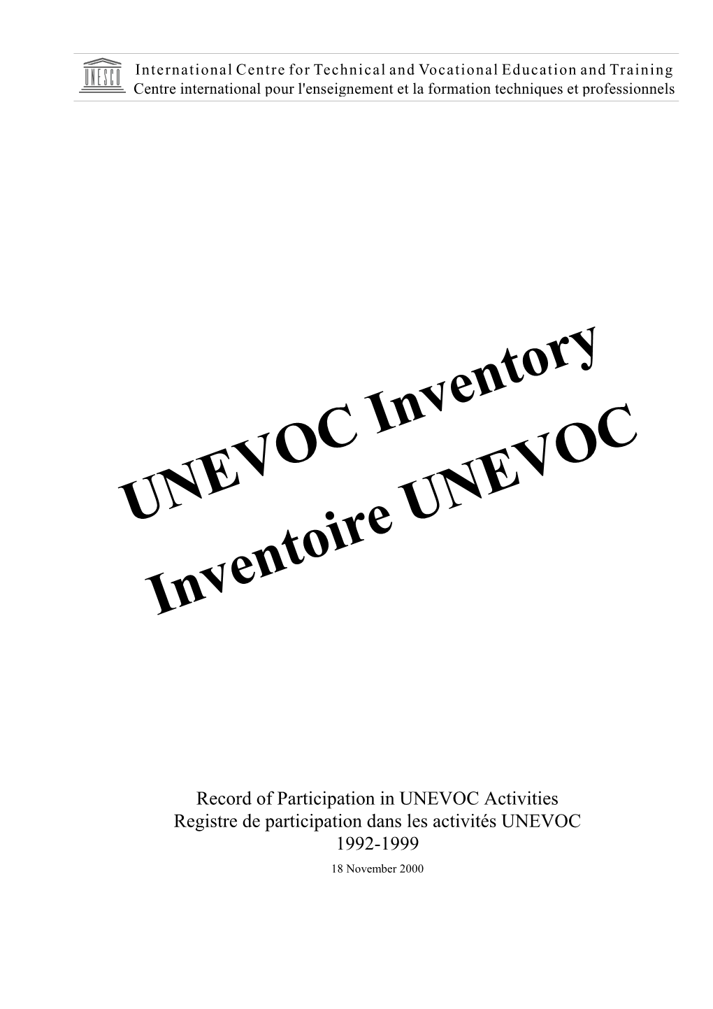 UNEVOC Inventory Inventoire UNEVOC