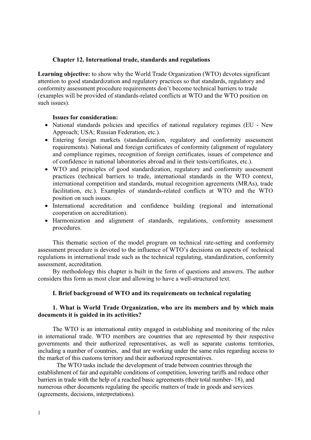 Chapter 12. International Trade, Standards and Regulations