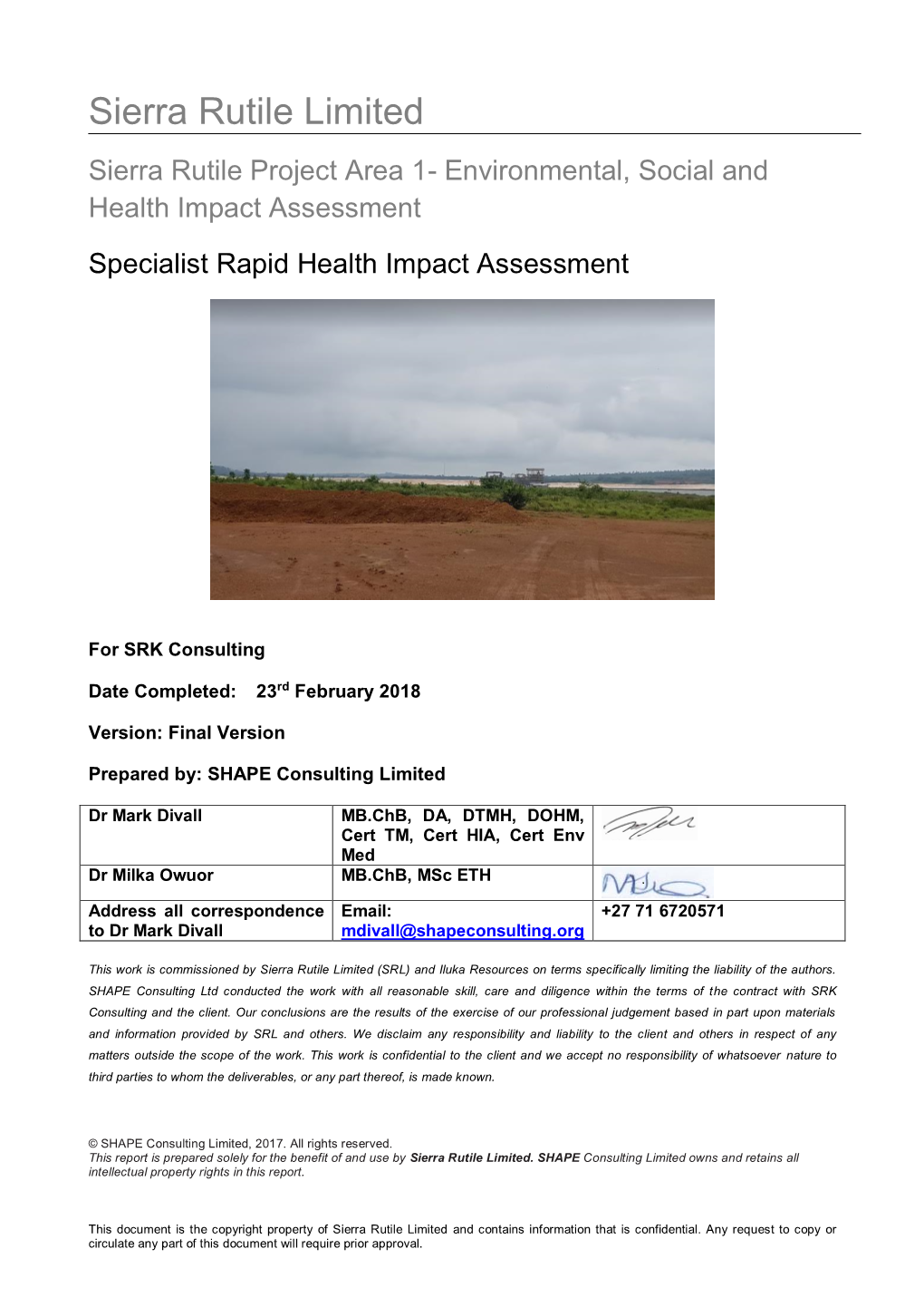 Rapid Health Impact Assessment, Sierra Rutile Limited