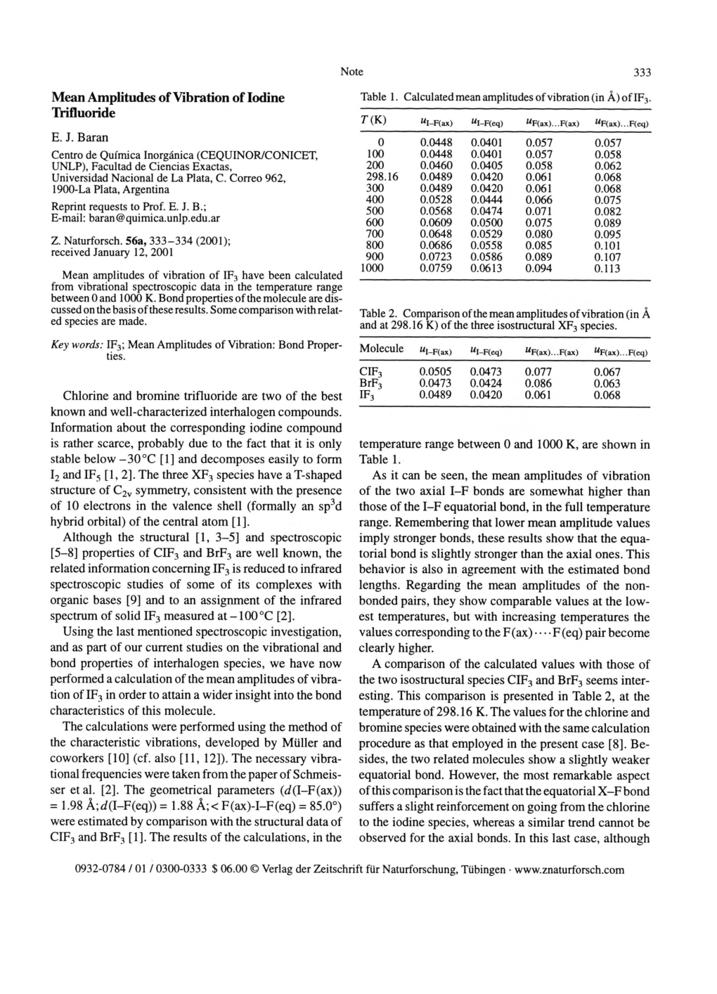 Mean Amplitudes of Vibration of Iodine Trifluoride