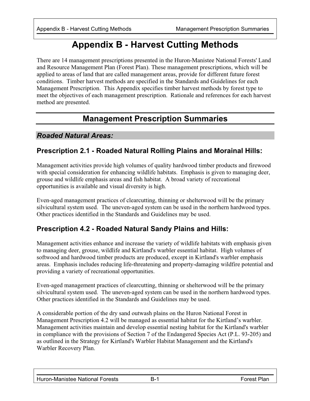 Harvest Cutting Methods Management Prescription Summaries