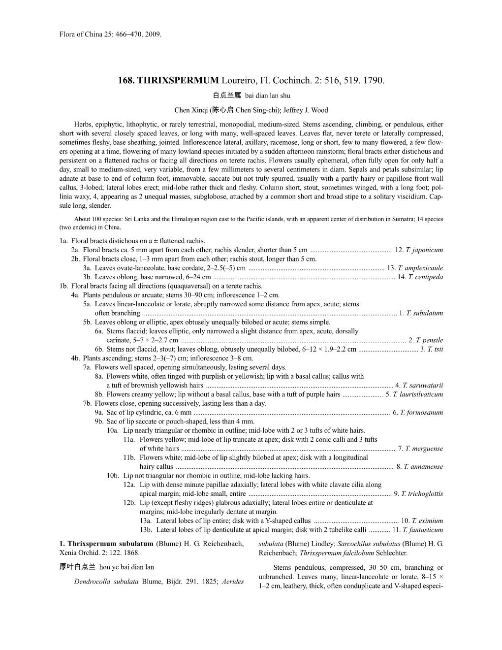 168. THRIXSPERMUM Loureiro, Fl. Cochinch. 2: 516, 519. 1790. 白点兰属 Bai Dian Lan Shu Chen Xinqi (陈心启 Chen Sing-Chi); Jeffrey J