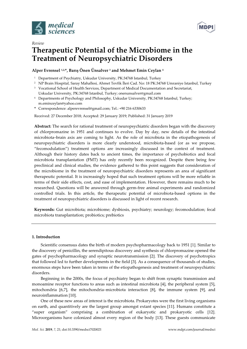 Therapeutic Potential of the Microbiome in the Treatment of Neuropsychiatric Disorders