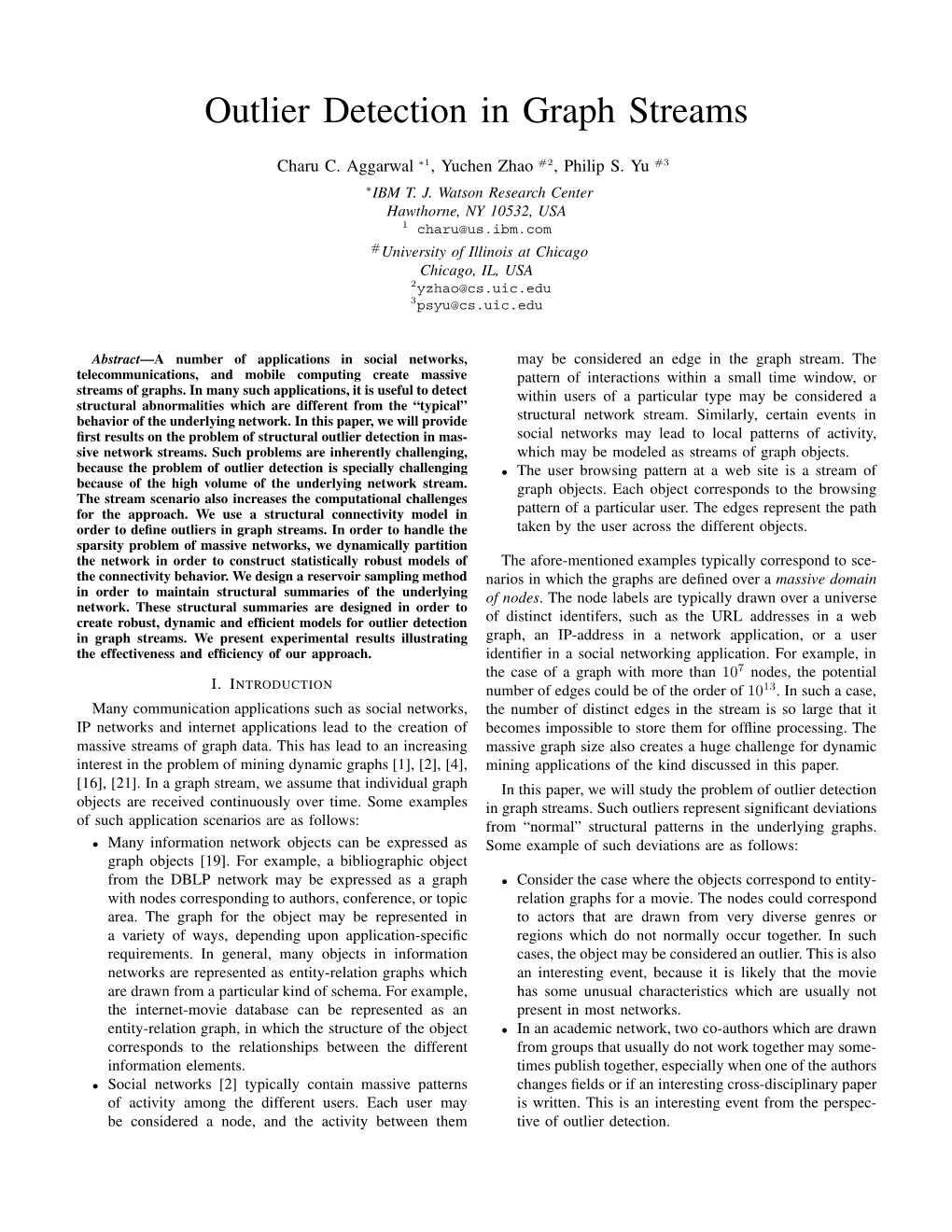 Outlier Detection in Graph Streams