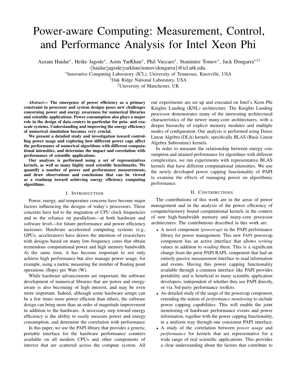 Measurement, Control, and Performance Analysis for Intel Xeon Phi