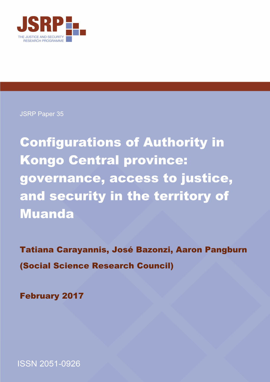 Configurations of Authority in Kongo Central Province: Governance, Access to Justice, and Security in the Territory of Muanda