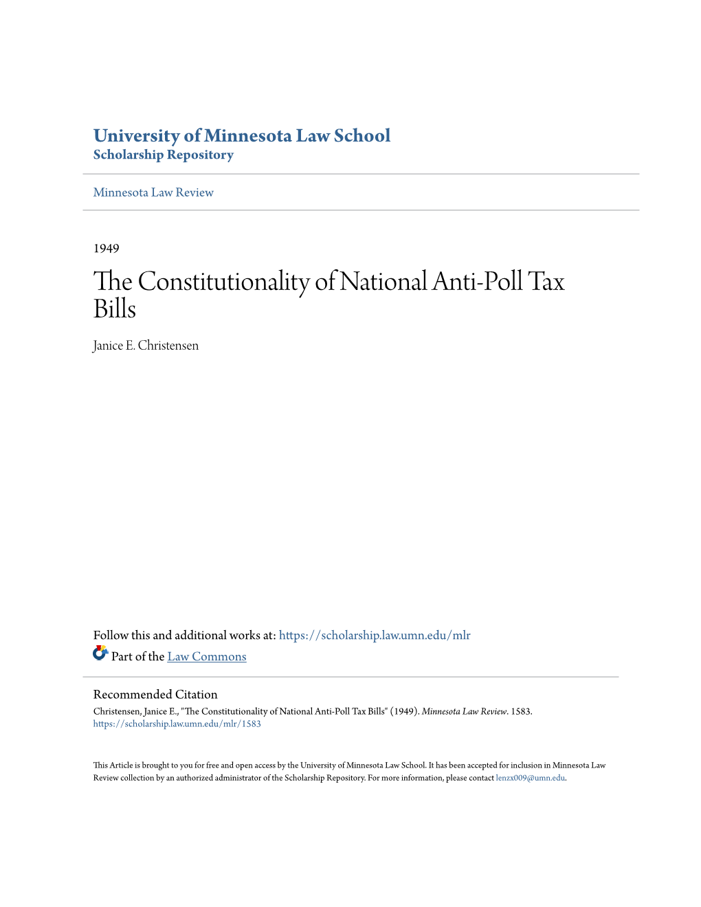 The Constitutionality of National Anti-Poll Tax Bills