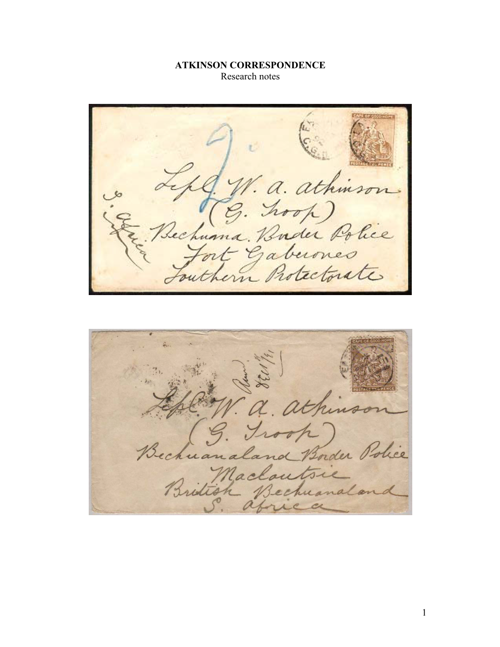 Atkinson Correspondence: Research Notes