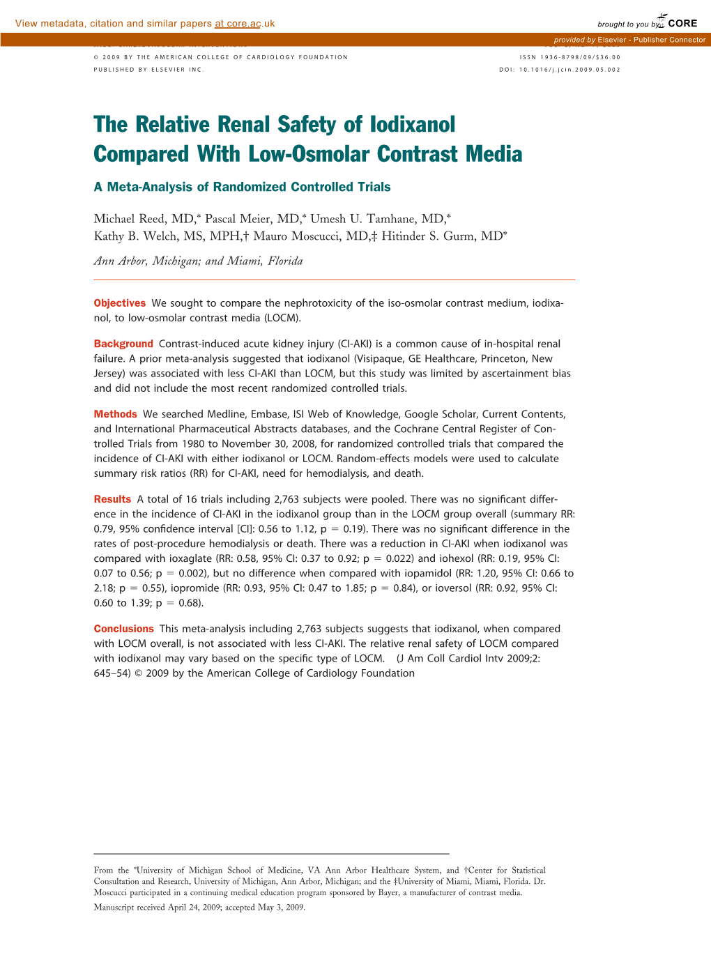 The Relative Renal Safety of Iodixanol Compared with Low-Osmolar Contrast Media