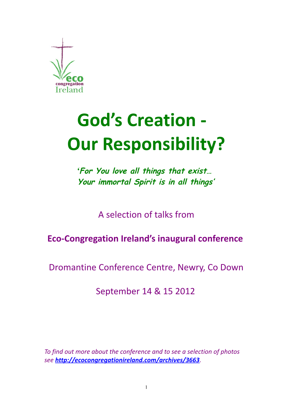 Eco-Congregation Ireland Hosts Ireland S First Inter-Church Conference on the Environment