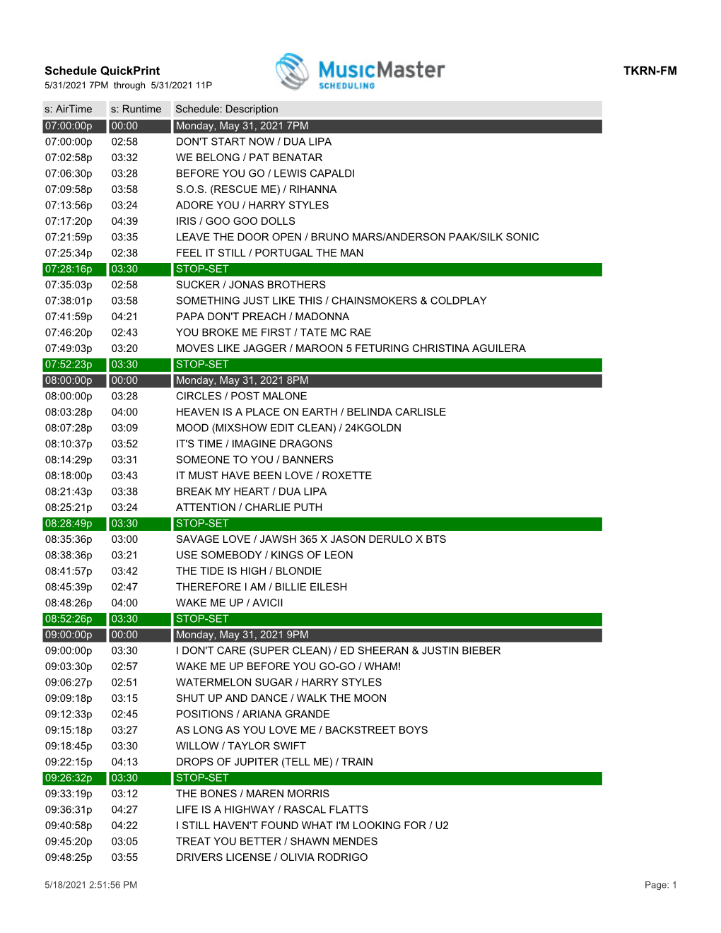 Schedule Quickprint TKRN-FM