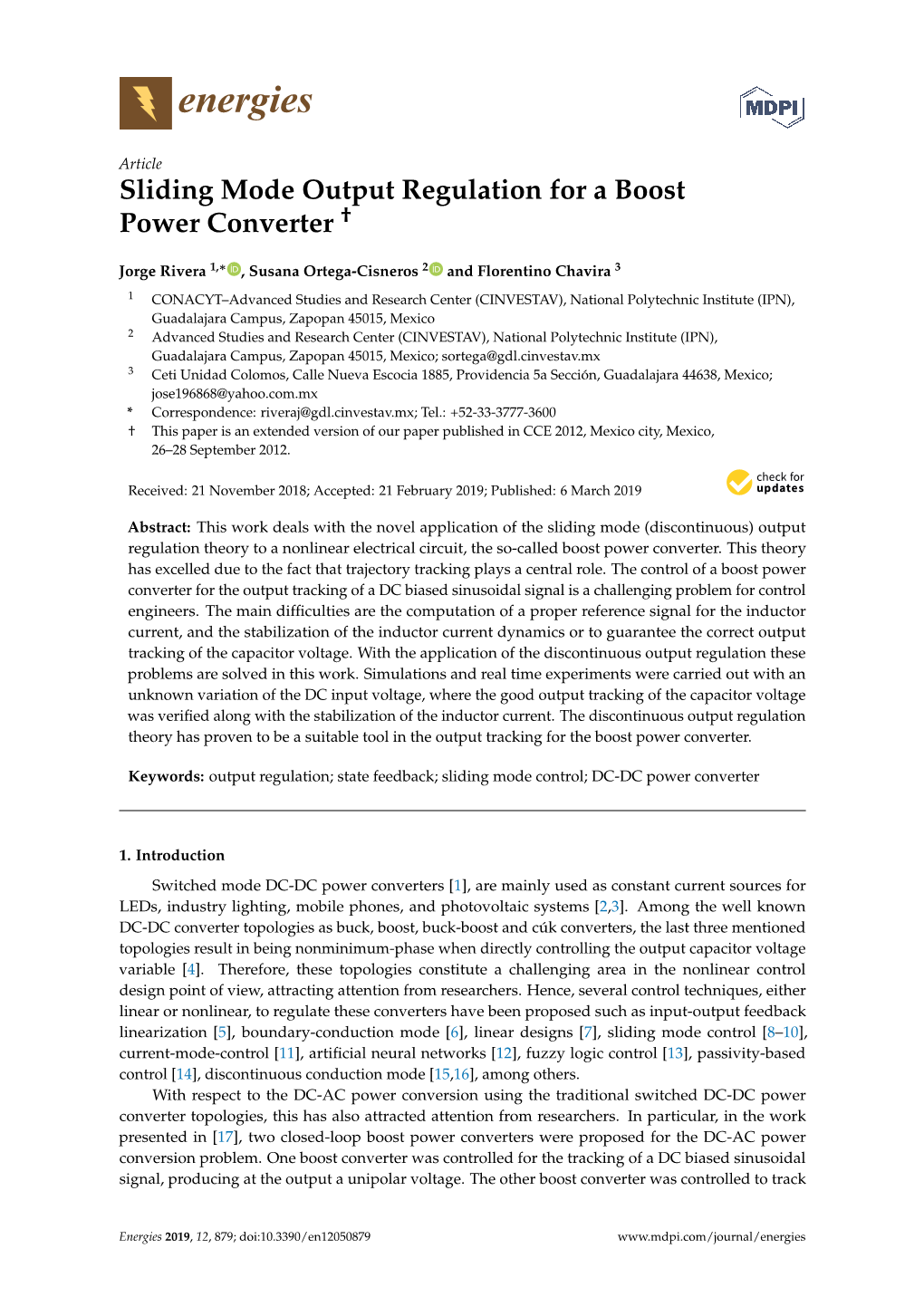 Sliding Mode Output Regulation for a Boost Power Converter †