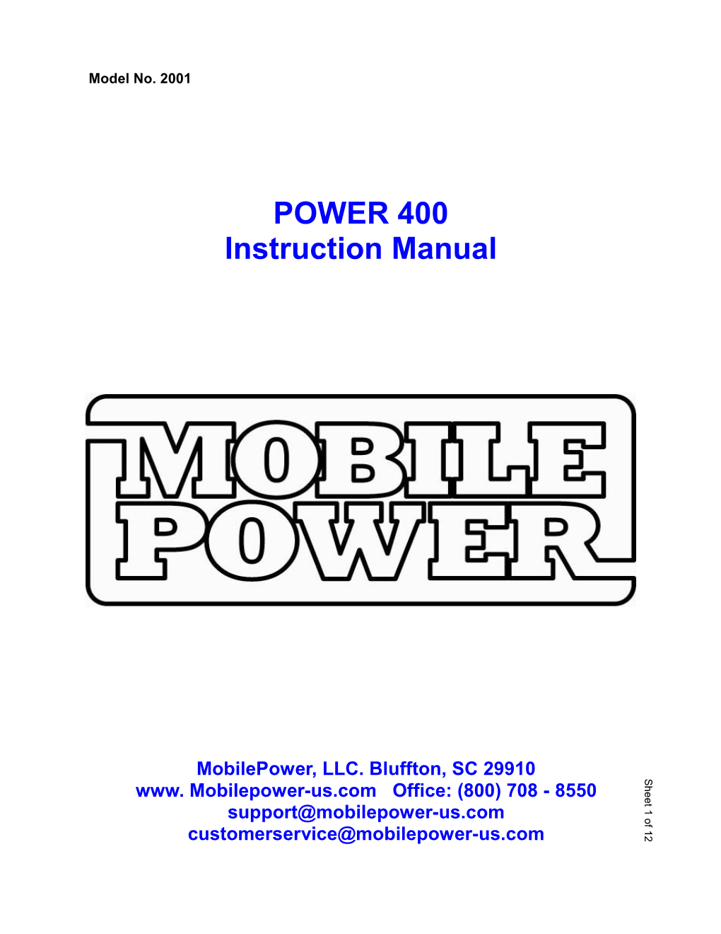 POWER 400 Instruction Manual