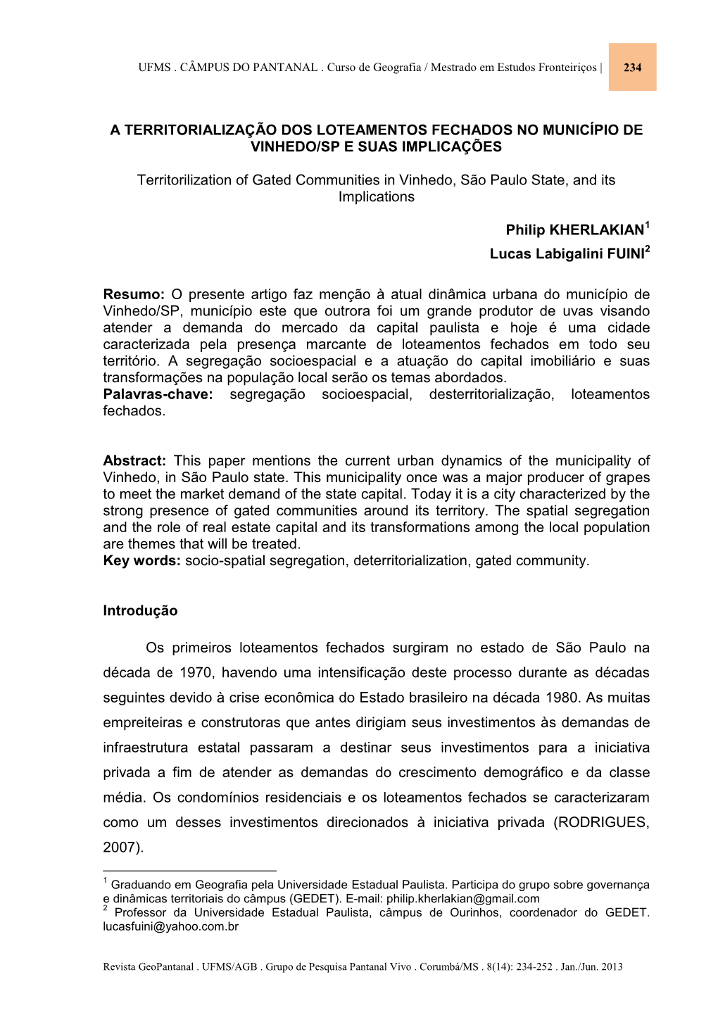 A Territorialização Dos Loteamentos Fechados No Município De Vinhedo/Sp E Suas Implicações