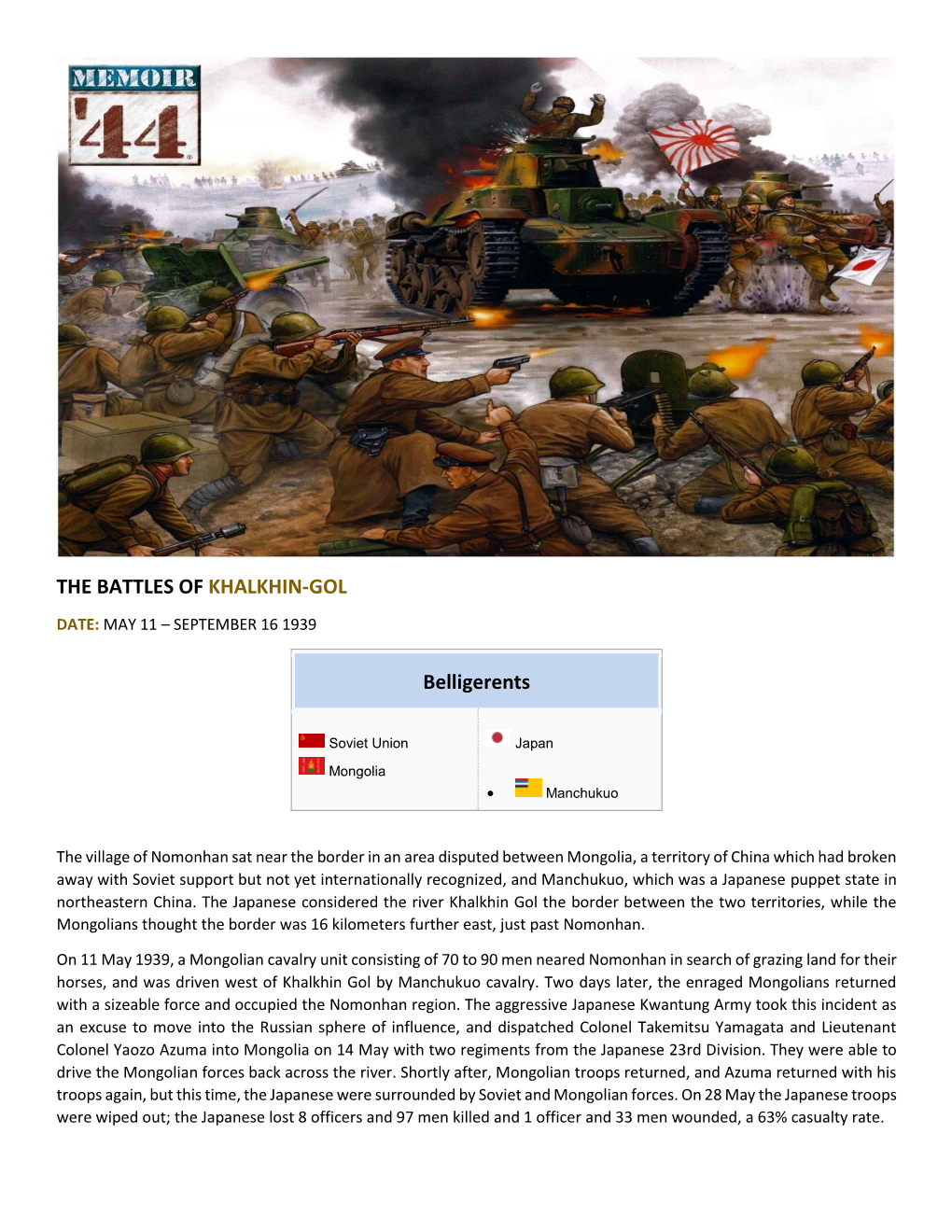 THE BATTLES of KHALKHIN-GOL Belligerents