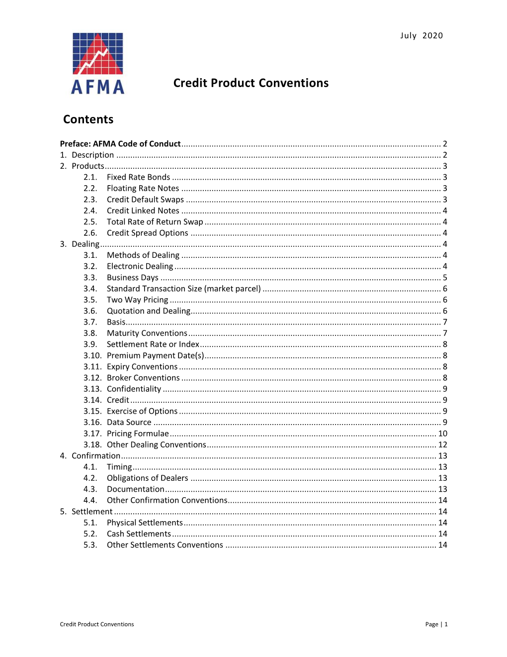 Credit Product Conventions Contents