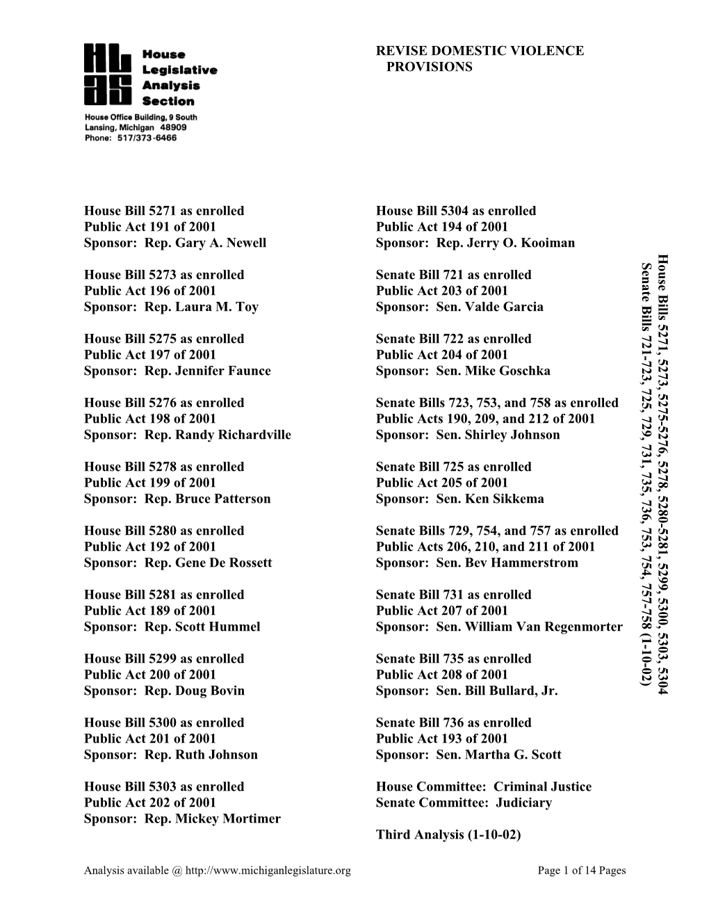 House Bills 5271, 5273, 5275-5276, 5278, 5280