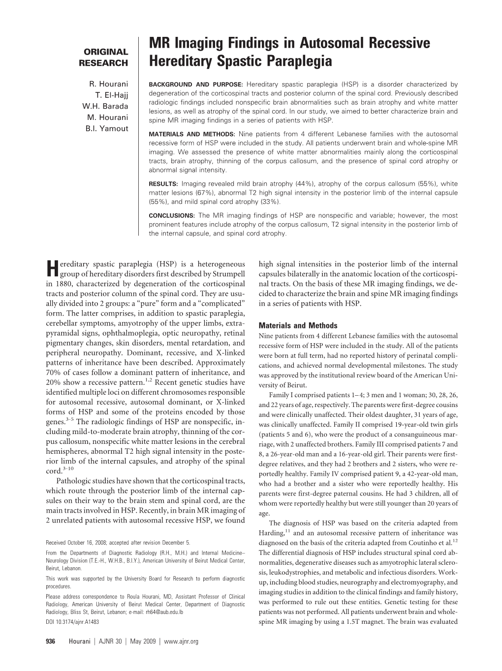 MR Imaging Findings in Autosomal Recessive Hereditary Spastic Paraplegia