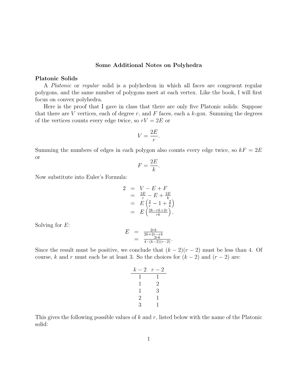 Some Additional Notes on Polyhedra Platonic Solids a Platonic Or Regular