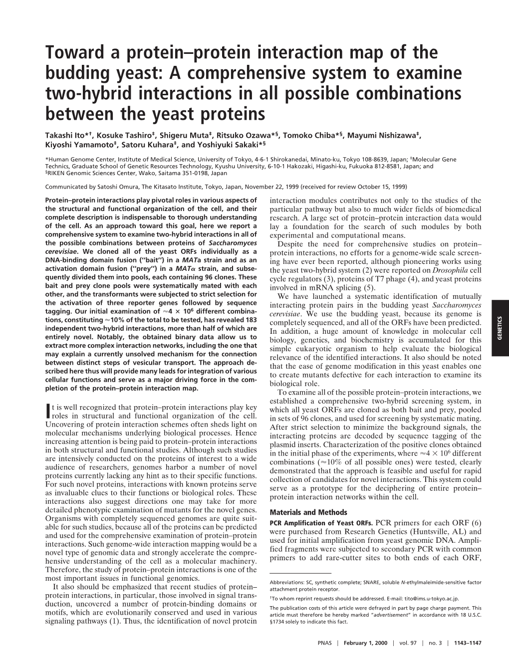 Toward a Protein–Protein Interaction Map of the Budding Yeast: A