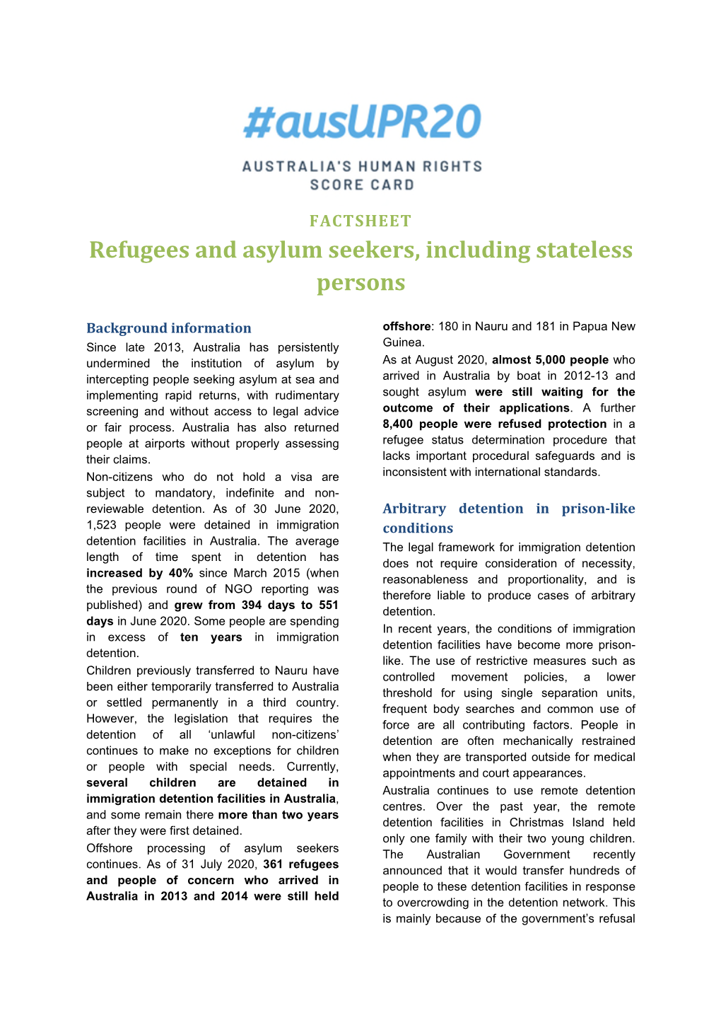 Refugees, Asylum Seekers and Statelessness
