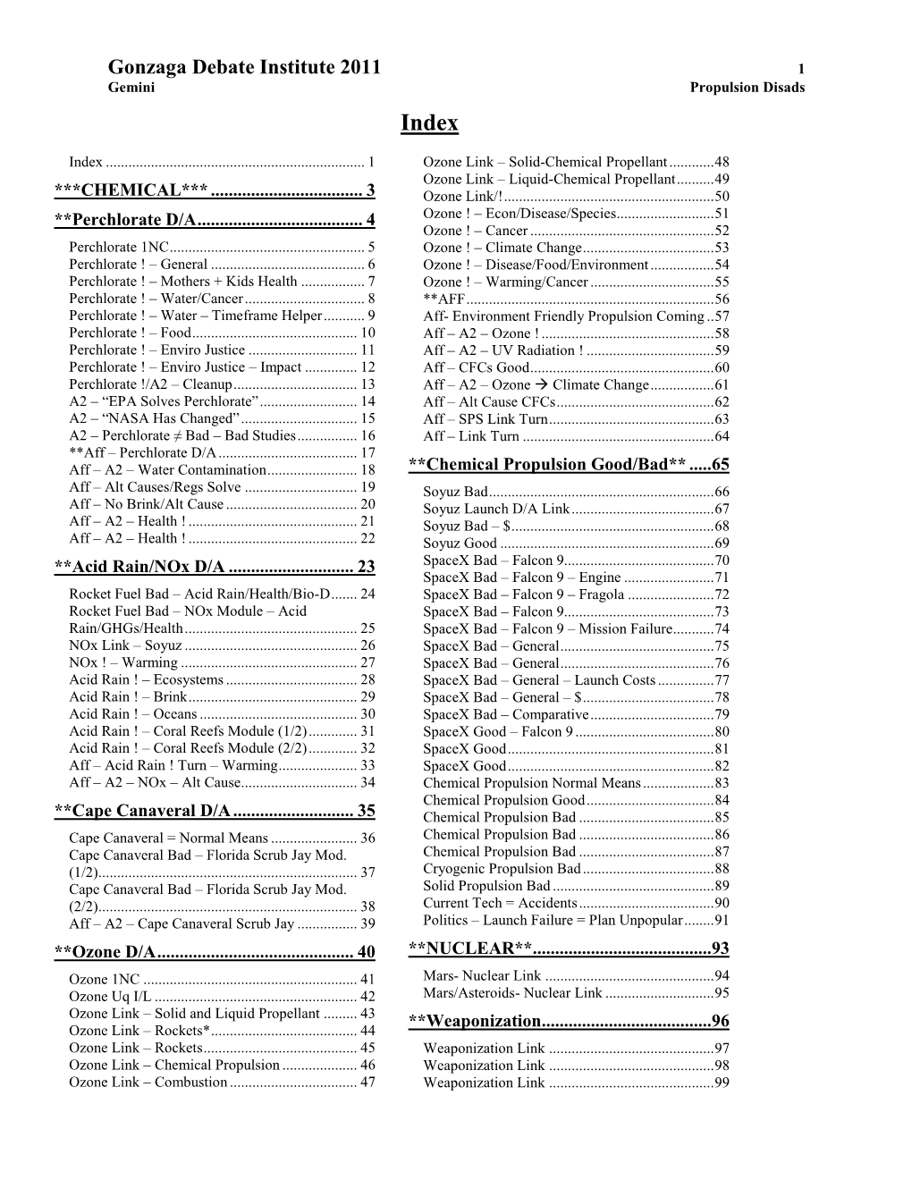 Gonzaga Debate Institute 2011 1 Gemini Propulsion Disads Index