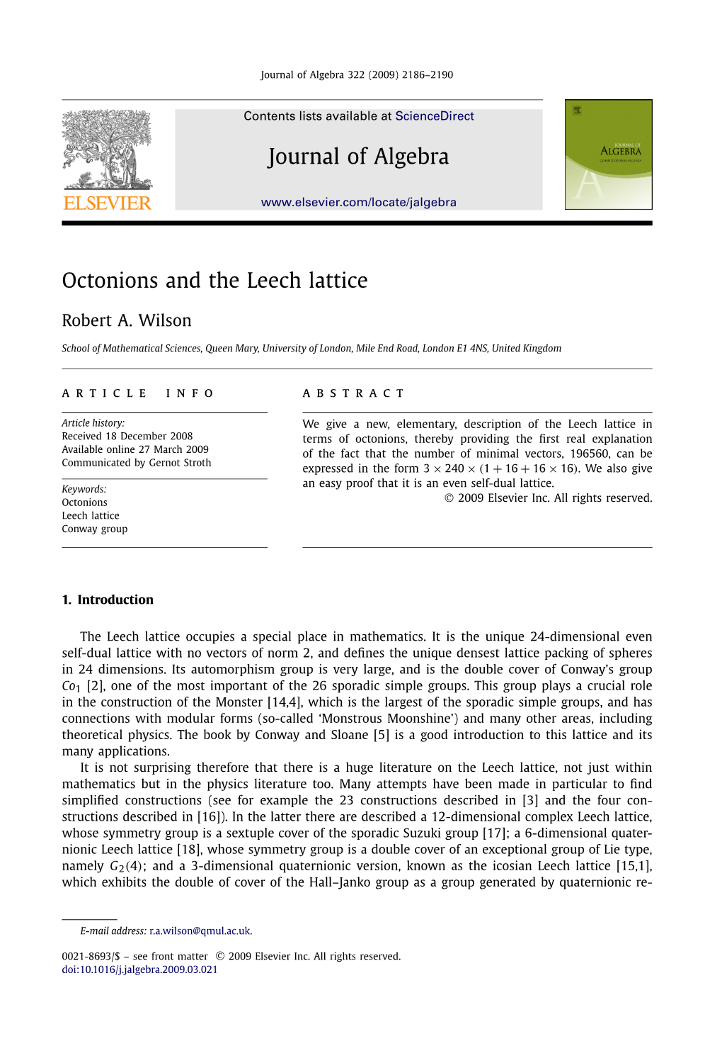 Octonions and the Leech Lattice