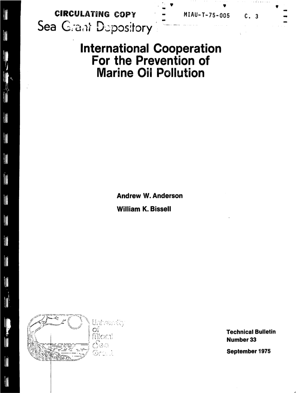 Sea Gra/Tf Depository International Cooperation for the Prevention of Marine Oil Pollution