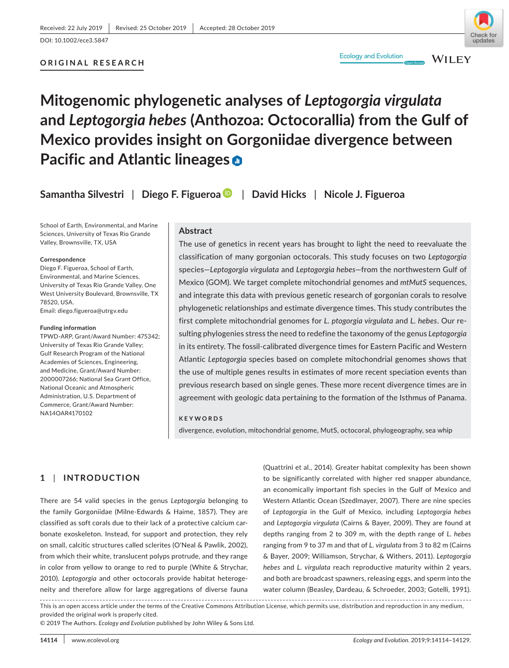 Mitogenomic Phylogenetic Analyses of Leptogorgia Virgulata And