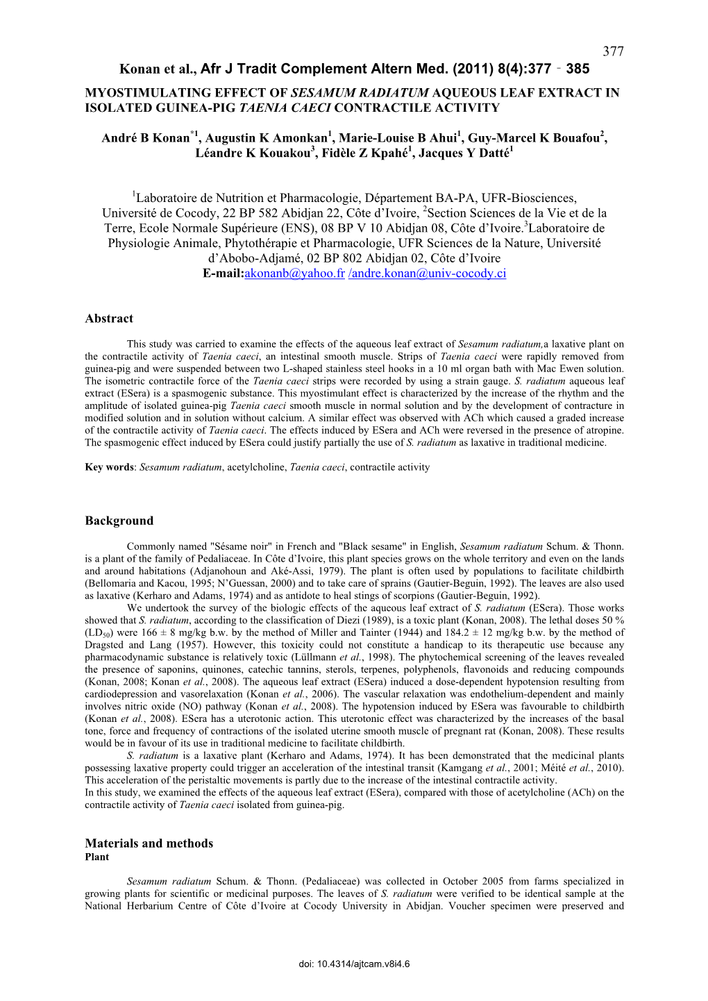 377 Konan Et Al., Afr J Tradit Complement Altern Med. (2011) 8(4