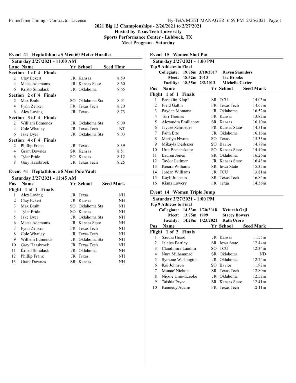 Saturday Start List (PDF)