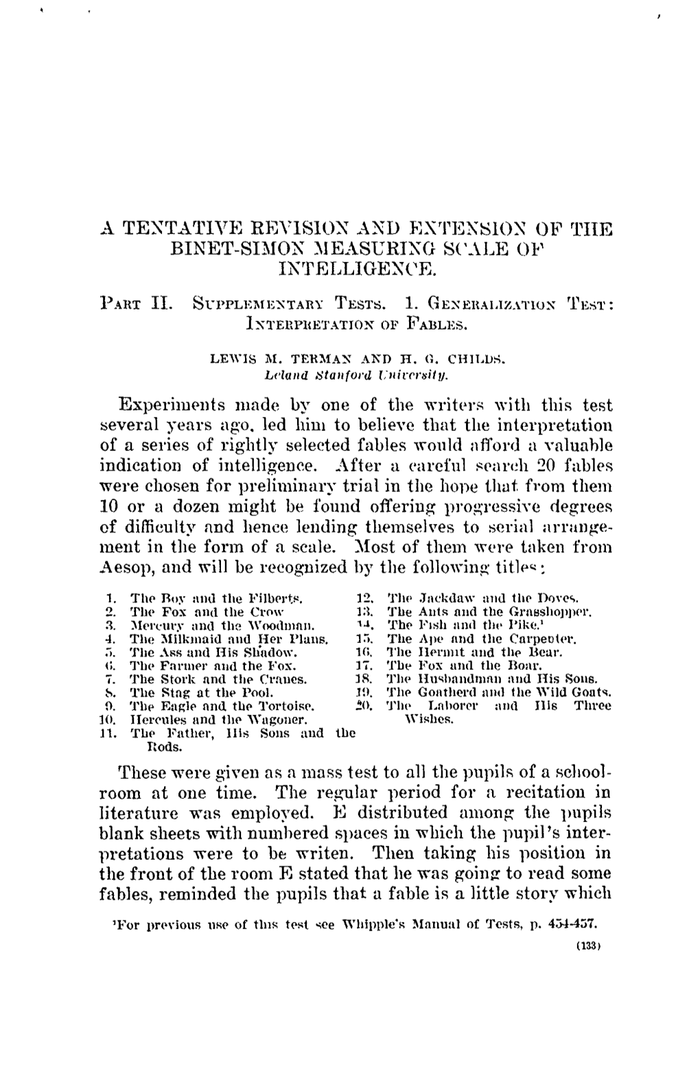 A Tentative Revision and Extension of the Binet-Simon Measuring Scale of Intelligence