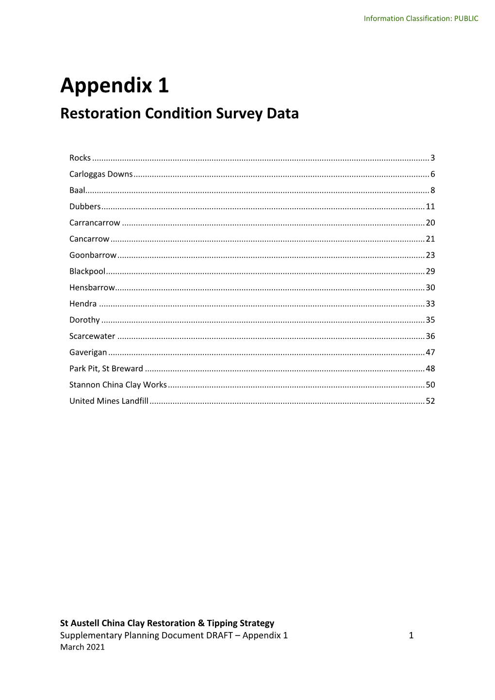 Appendix 1 Restoration Condition Survey Data