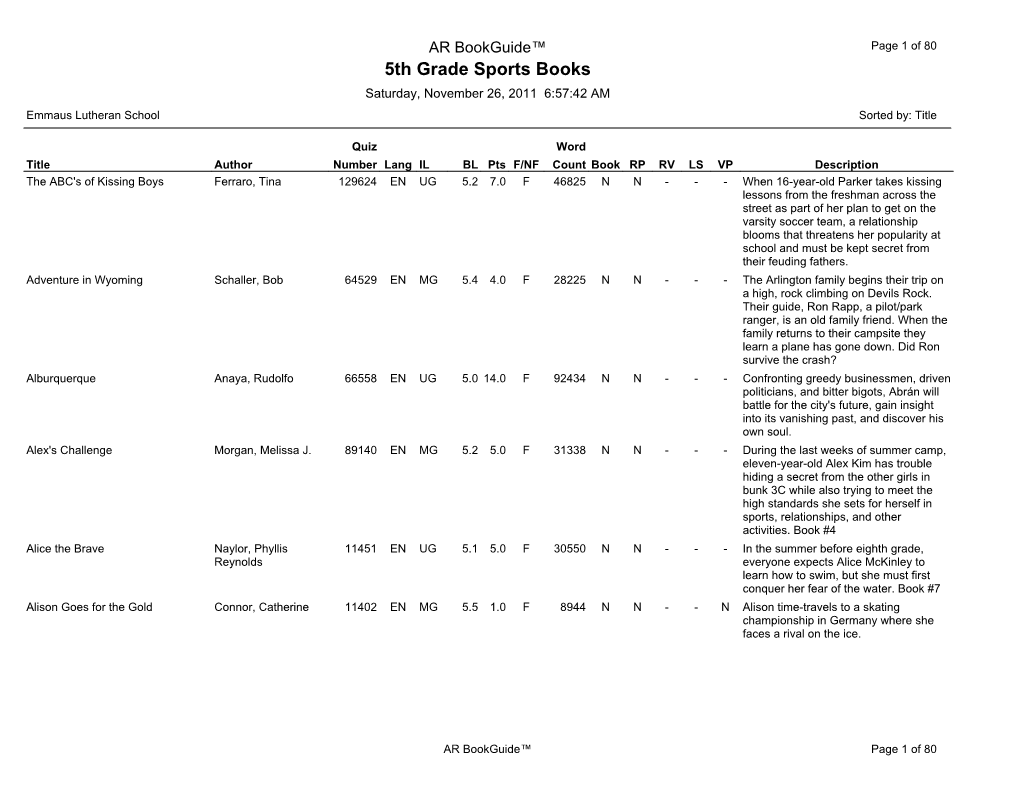 5Th Grade Sports Books Saturday, November 26, 2011 6:57:42 AM Emmaus Lutheran School Sorted By: Title