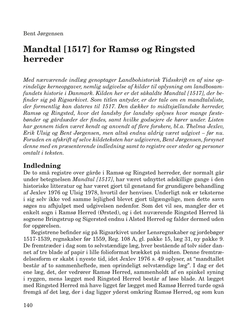 Mandtal [1517] for Ramsø Og Ringsted Herreder