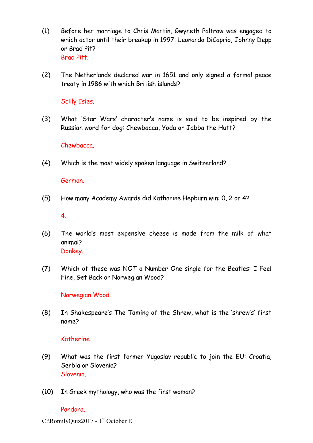 C:\Romilyquiz2017 - 1St October E