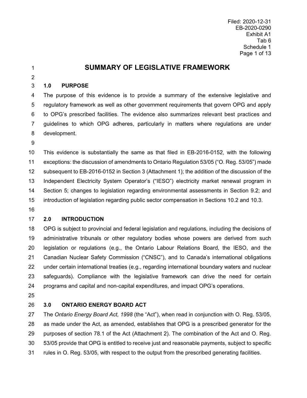 Summary of Legislative Framework