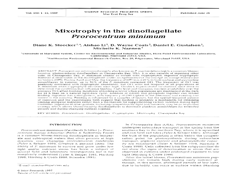 Mixotrophy in the Dinoflagellate Prorocentrum Minim Um